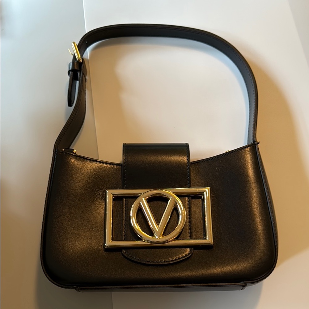 Valentino Black and Gold Shoulder Bag with Sleek Design with Dust Bag
